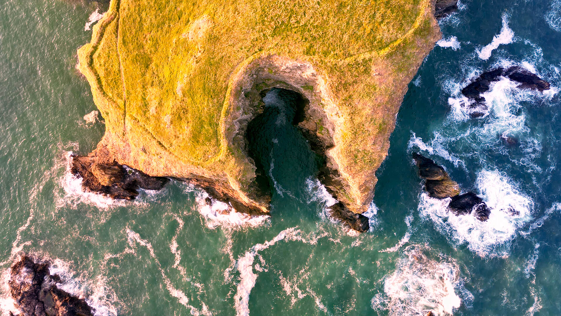 birds eye view of sea cliffs